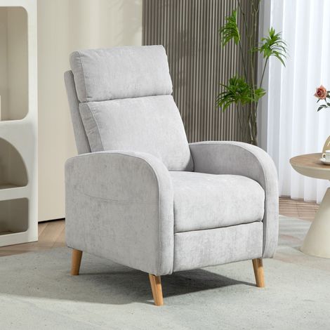 Sillón Relax Reclinable Tapizado en Lino Sintético con Reposapiés y Bolsillo Lateral Carga 135 kg Gris Claro (1/5)