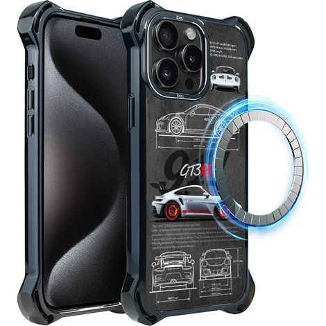 Hülle für iPhone 15 Pro ibizu DropGuard Ultra mit MagSafe, TechDrive, 911 GT3 RS (1/5)