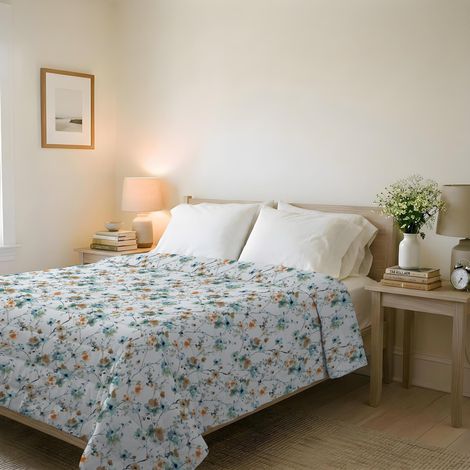 Couvre-lit matelassé d’été en Microfibre Douce imprimée – Couette mi-Saison – Ramage, Double 250x240 cm (1/5)