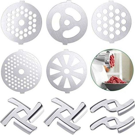 Kit Accessoires Hachoir À Viande - 5 Grilles + 4 Lames En Acier Inoxydable - Pour Hachoir Manuel Ou Électrique - 9 Pièces (1/5)