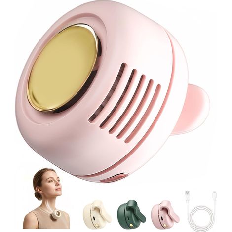 Portable Silent Mini Bladeless Clip-On Fan, USB Rechargeable 3-Speed Wearable Fan for Shirt, Waist, Outdoor, Travel & Office,Pink (1/5)