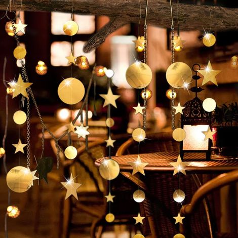 Guirlande Décorative Étoiles et Cercles - Papier Métallisé Mat et Brillant - 4 Pièces de 4 m - 16 m au Total - Pour Fête, Noël, Anniversaire (1/5)