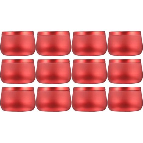 Metal candle tins, set of 12, 225g red jars for candles and crafts