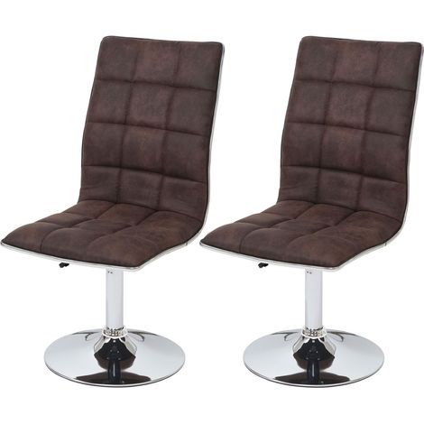 2er-Set Esszimmerstuhl HHG-616, Stuhl Küchenstuhl, höhenverstellbar drehbar, Stoff/Textil MVG vintage dunkelbraun