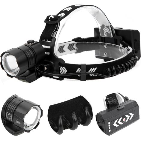 Lampe frontale à forte luminosité XHP90 Lampe frontale étanche avec chargement USB pour le camping et la pêche,DUBUNS