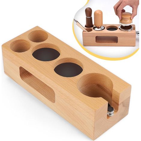 Soporte para prensador de 51-54 mm - Altura ajustable - Soporte para prensador de espresso - Soporte de madera para prensador de café (para filtros) - Soporte para prensador de filtros - Accesorio par (1/5)