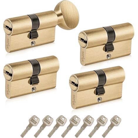 6pcs Cylindre 60mm(30/30) 4 Double 2 Bouton Clés Identiques Finition laiton poli Corps alliage zinc noyau laiton mass 6 goup Antiperç crochet PVC chambre s d b Montage fac (1/5)