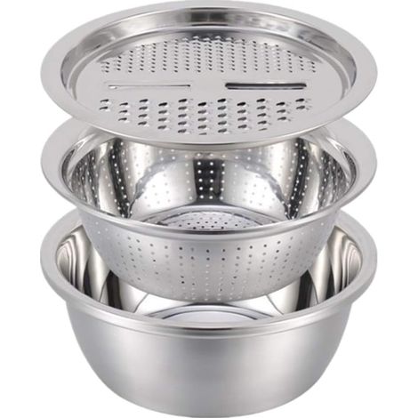 Hengweiuk Set of 3 Multi-Purpose Silicone Vegetable Strainers and Mandoline for Kitchen Julienne and Stainless Steel Colander (1/5)