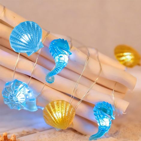 Guirlande Lumineuse Animaux Marins 2 m 20 LED, Hippocampe, Étoile de mer, Coquillage, Guirlande Lumineuse Maritime, Décoration Maritime pour Chambre d'Enfant, Jardin, Mariage, Fête (1/5)