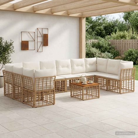 vidaXL Set di divani da esterno 11 pcs Naturale e Bianco Crema (1/5)