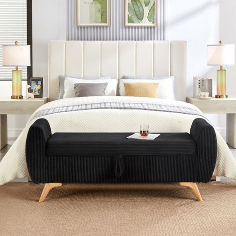 Klappbare Truhenbank 145 x 51 x 57 cm aus schwarzem Cord, Stauraum für den Flur – MEUBLIV (1/5)