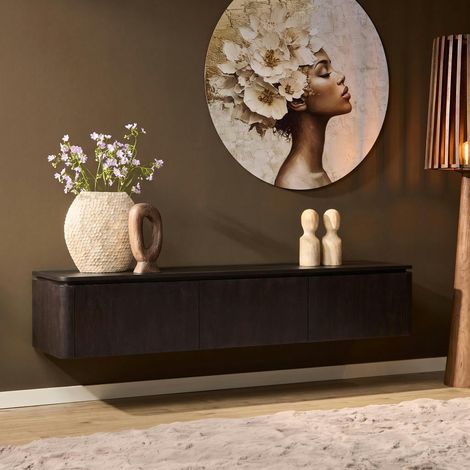 Meuble TV suspendu en bois marron 3 portes 165 cm KASO (1/5)