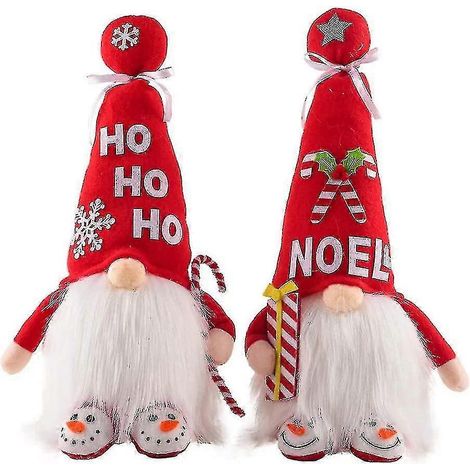 Tomte suédois, décorations de Noël, lutins en peluche Tomte suédois, poupées Père Noël avec lumière, lot de 2 (piles non incluses), rouge et blanc. (1/5)