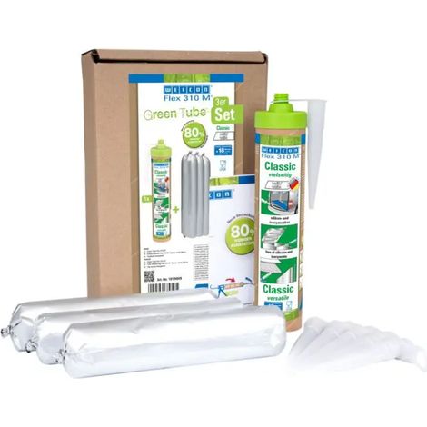 Adhesivo de montaje de polímero MS flexible WEICON Flex 310 M Classic blanco clásico para metal, plásticos, vidrio y piedra, resistente a los rayos UV y al agua.