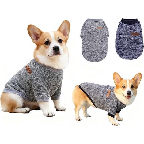 Set di 2 pezzi composto da maglione e cappotto in pile per cani Jhubersproducts, grigio e blu scuro, abbigliamento per cani di piccola taglia, inclusi i Chihuahua. (1/5)