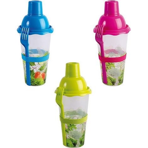 TRADE SHOP - Shaker 0.75ml Contenitore Ciotola Viaggi Per Insalata Frutta Pasta Con Forchetta -