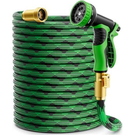 Manguera de jardín, no extensible, equipada con 10 boquillas multifunción, portátil, adecuada para el lavado de coches y el cuidado del césped, manguera larga y ligera. (1/5)