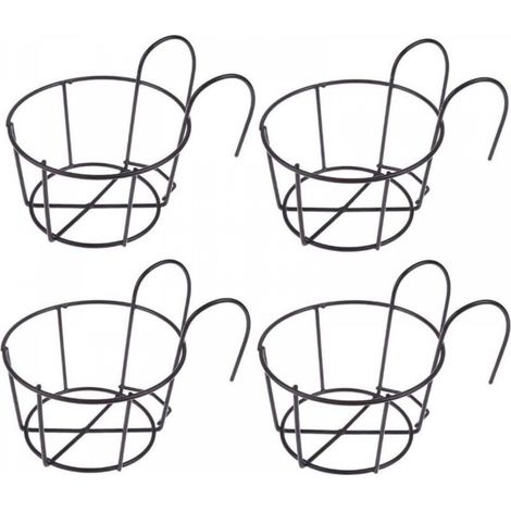 Support de fleurs suspendu noir 16169cm 4 pièces support de pot de fleurs balcon pot de fleurs rond fer panier de fleurs suspendu adapté pour balcon (1/5)