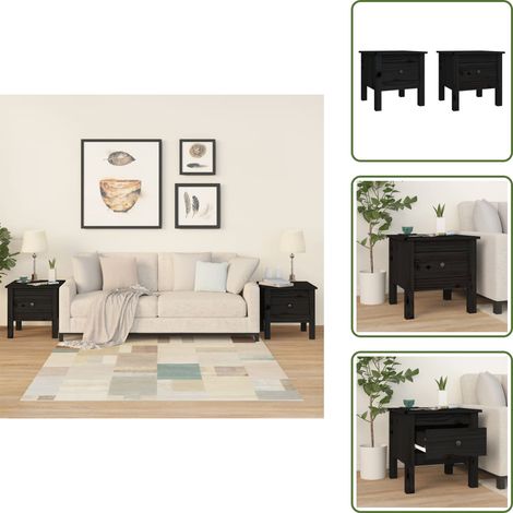 The Living Store Mesa auxiliar 2 uds de madera maciza de pino negro 40x40x39 cm - Mesa de centro