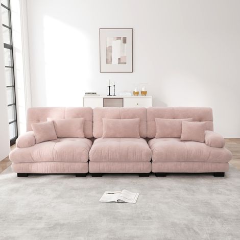Sofa modular 3-Sitzer aus Chenille in Rosa, tiefe Sitzfläche und weich gepolstert (1/5)