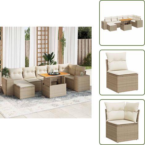 8-tlg. Garten-Sofagarnitur mit Kissen Beige Poly Rattan - Garten Sofagarnitur - Garten Sofagarnituren - Outdoor Sofagarnitur - Sofagarnitur Terrasse (1/5)