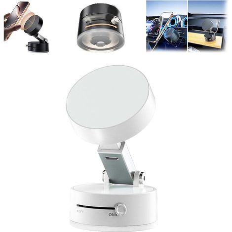 Faltbarer magnetischer Saugnapf-Handyhalter, 360° elektrische Saugnapf-Autohalterung, doppelseitig drehbarer Halter, geeignet für Autos, Spiegel, Fitnessstudios, Küchen, freihändiger Handyhalter (weiß