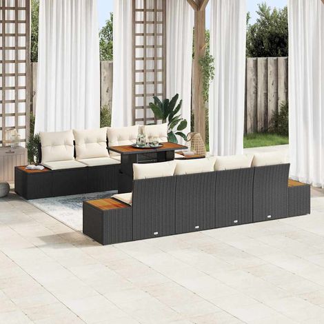 Garten Essgruppe mit Kissen 9 pcs Schwarz und Beige