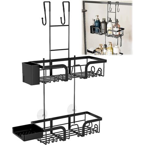 Étagère de douche à suspendre, noire, sans perçage, porte-shampooing, gel douche, pour gel douche, bouteilles et produits de beauté (noir) (1/5)