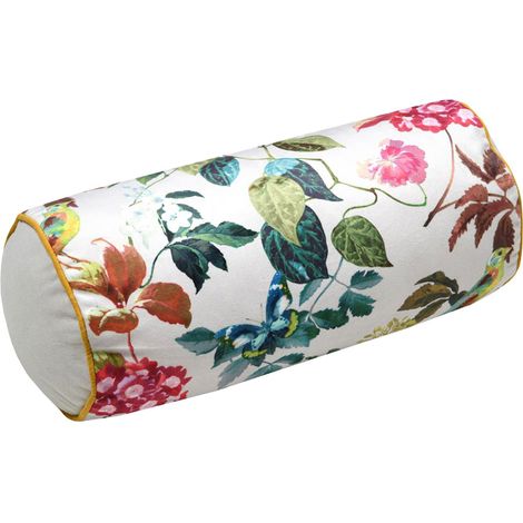 Polochon décoratif motif feuillage et oiseau Naturel 20x45 cm (1/3)