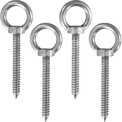 Piton à Visser Inox - Lot de 4 - M10 x 80mm - Acier Inoxydable 304 - Pour Hamac et Balançoire - Argenté (1/5)