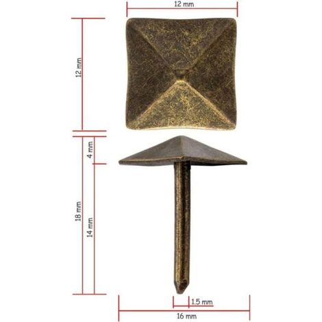 Lot de 50 clous décoratifs en laiton bronze vieilli 12 x 12 mm