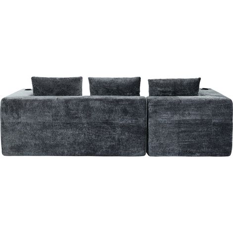 Canapé d'angle 4 à 5 places 258 cm gris avec porte-gobelets, assise profonde et design minimaliste pour petit salon, appartement ou bureau CHICFURN (1/5)