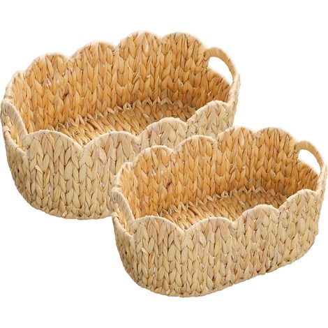 Panier Tressé - Panier en Hyacinthe d'Eau - Pour Rangement et Décoration Intérieure - Avec Poignées Intégrées - Lot de 2 (1/5)