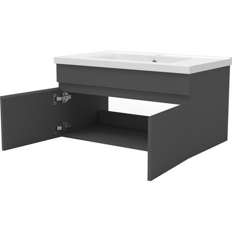 Acezanble meuble Salle de Bain avec colonne 80cm Anthracite avec vasque ceramique (1/3)