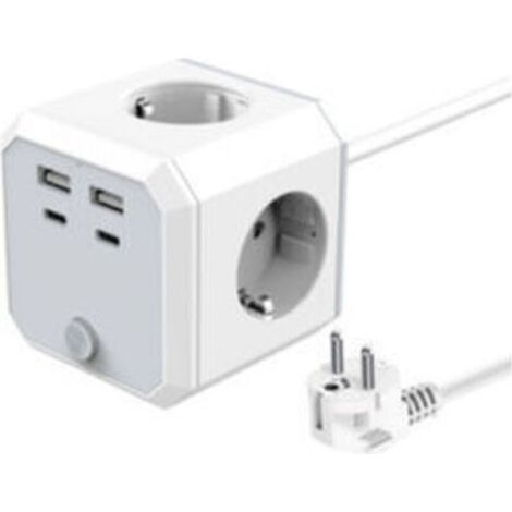 Würfel-Steckdosenleiste mit 4 Steckdosen und 3 USB-Anschlüssen, Turm-Steckdosenleiste 1,8 m, geeignet für Zuhause und Büro, Weiß