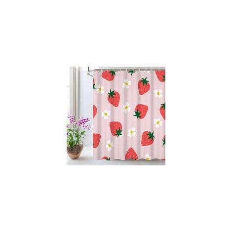 Adorable rideau de douche pour salle de bain, motif de fraise et de fruits roses mignons, motif de fraise et de fleurs, pour décoration de salle de bain, 180 x 180 cm