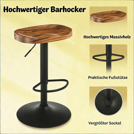 Chaise de bar haute en bois massif, tabouret de comptoir rustique moderne, siège de petit-déjeuner pour cuisine ou salle à manger (lot d'un seul tabouret, finition naturelle) (1/5)