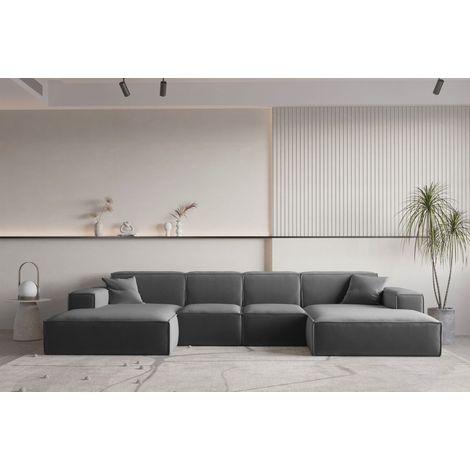 Wohnlandschaft U-Form CELES PREMIUM XS in Stoff Opera Velvet Dunkelgrau (1/2)