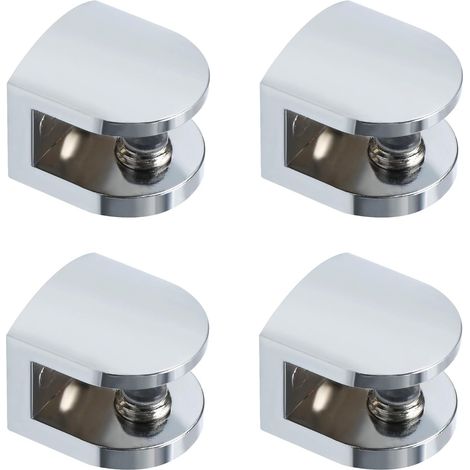 Glasregalhalterung, verstellbare Clip-Halterung, wandmontierte Unterstützung für 8–10 mm Glasregale, Badezimmerhalterung, Ersatzteile aus poliertem Chrom, 4er-Pack