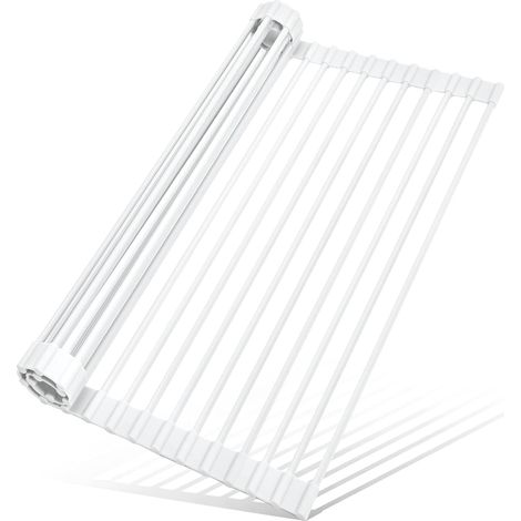 Égouttoir à vaisselle enroulable (blanc) 52 cm x 33,3 cm, pliable, résistant à la chaleur, avec revêtement en silicone antidérapant.-AquaForge (1/5)