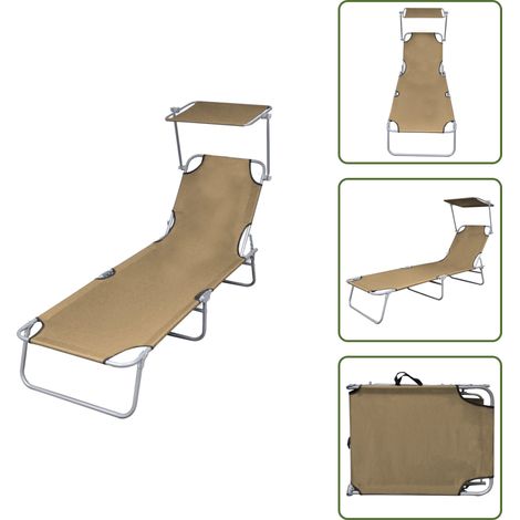 Tumbona para jardín - vidaXL Tumbona plegable con toldo de acero taupé - Tumbona para playa