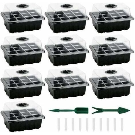 10 Mini serres pour plantes (120 cellules), plateau + couvercle inclus, durables, pour culture semences/démarrage plantes intérieur (1/5)