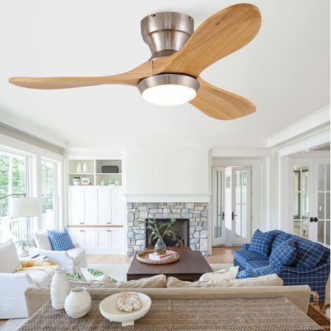 Ventilatore da soffitto in legno naturale, motore DC reversibile a 6 velocità, silenzioso, profilo basso (1/5)
