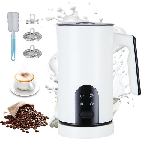 4-in-1 Electric Milk Frother – Automatic Frother for Hot and Cold Milk, Auto-Shut-Off, Stainless Steel Design, Quiet Operation for Cappuccino, Hot Chocolate (White) (1/5)