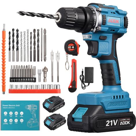 Perceuse Visseuse Sans Fil 21V BRUSHLESS - 45N.m, 2 Batteries 1.5Ah, 20+1 Réglages de Couple - Kit Complet 37 Accessoires (1/5)