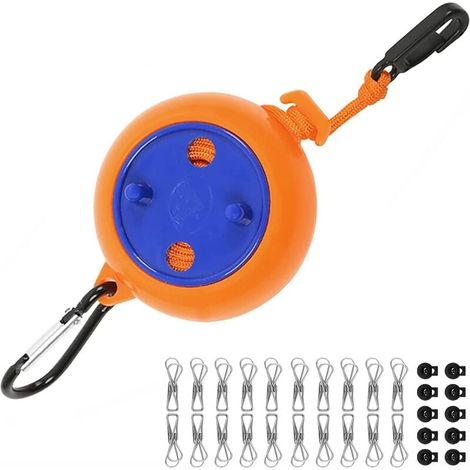 Corde à linge rétractable portable 8m camping extérieur avec boucles fixation stables + clips STOL (1/5)