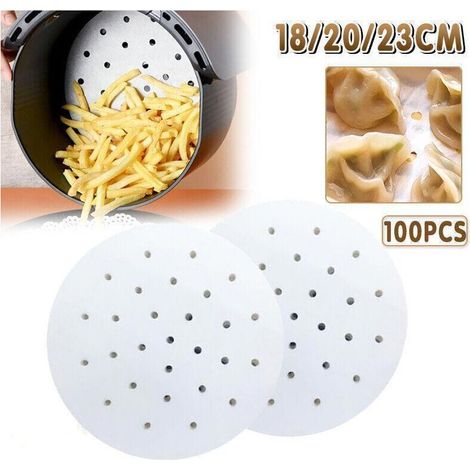 100 Blatt antihaftbeschichtetes Wellpapier für Heißluftfritteusen (7/8/9 Zoll), 18 cm Durchmesser (1/4)