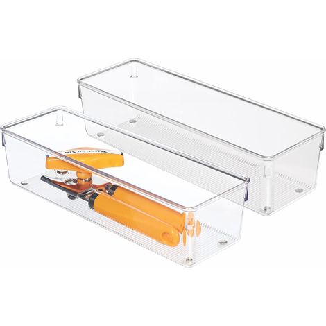 iDesign Linus Divisorio per Cassetti, Grande Organizzatore Cassetti in Plastica, Set da 2 Scatole Contenitori, Trasparente