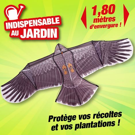 Effaroucheur volant aigle géant 3,70m – Envergure 1,80m – Protection des cultures contre oiseaux nuisibles – Installation facile – Outiror (1/2)