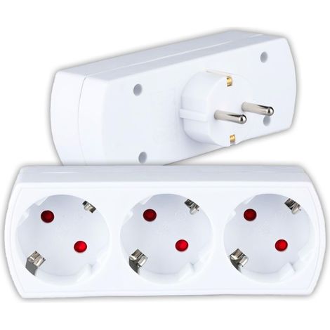 Adaptateur Multiprise Triple Murale - 3 Prises - Bloc Multiprises avec Prises 16A Shuko pour Maison, Bureau, Magasin, Garage - 250V - Compact et Pratique - Électrique - Blanc (1/5)